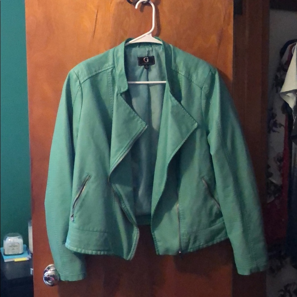 XL Giuliana teal leather jacket
